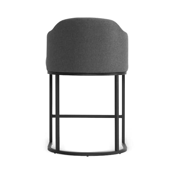 Crystal Charcoal Gray 26''Counter Height Linen Fabric Upholstered Bar Stool Kitchen Island Stool With Black Metal Frame