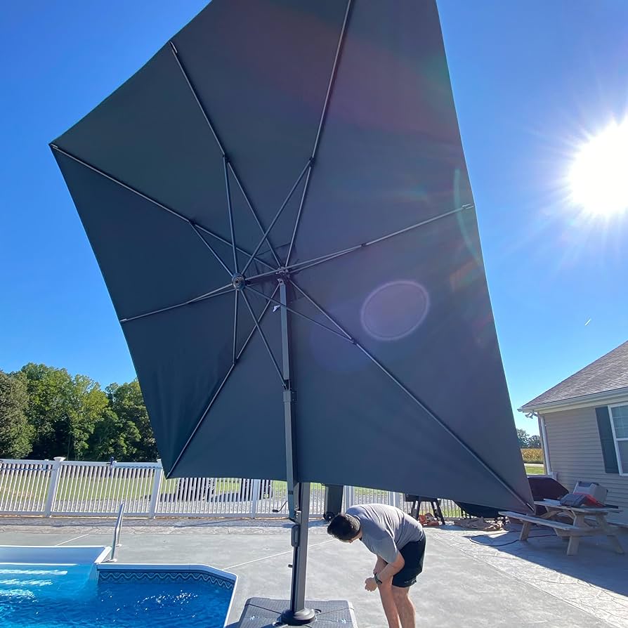 PURPLE LEAF 9' X 12' Rectangle Patio Umbrella Large Outdoor Aluminum Umbrella Offset Umbrella with 360-degree Rotation Cantilever Umbrella for Garden Deck Backyard Pool, Grey