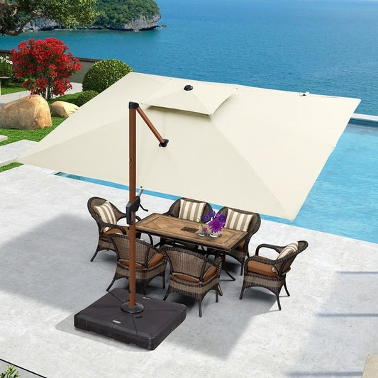 PURPLE LEAF 9 x 12ft Rectangle Wood Pattern Patio Cantilever Umbrella - Cream