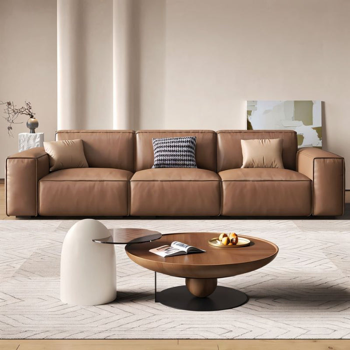 Glam 3-seater Upholstered Brown Leather Modular Sofa Couch. Modern Leather-Covered Sofa, crafted with sophistication comfort in mind