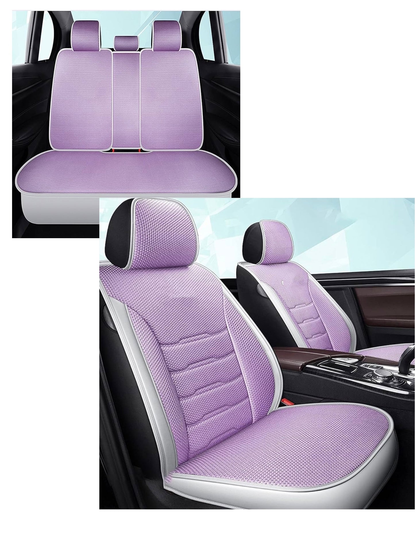 5 Seats Full Set Car Seat Covers,Linen Ice Silk Comfortab5 Seats Full Set Car Seat Covers,Linen Ice Silk Comfortable Automotive Vehicle Airbag Compatible,women Cushion for Cars SUV Pick-up Truck Universal Fit Set Auto Accessories (Purple,Standard Edition)