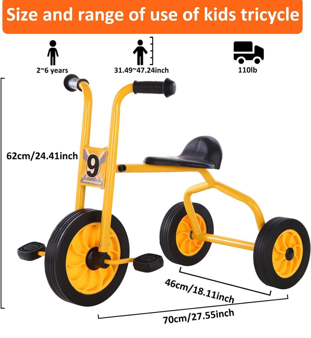 Kids Tricycle for Rider Age 2-6,Kids Trike with Pedals and Handlebars,Preschool Kindergarten Kids Bike,Kids Outdoor Play Equipment,Toddler Bike Gift for Boys and Girls