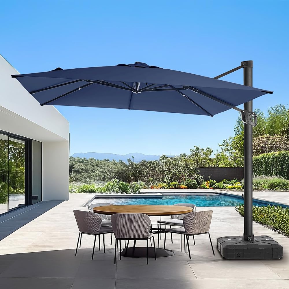 10x 10FT Aluminum Cantilever Patio Umbrella - Large Offset Heavy-Duty Umbrella with 360° Rotation, Infinite Tilt,10-Year Rustproof, 5 Year Fade-Resistant for Outdoor, Pool,   (Navy)