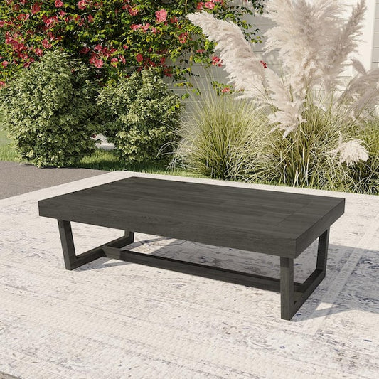 Dark Gray Acacia Wood Modern Rectangle Outdoor Coffee Table