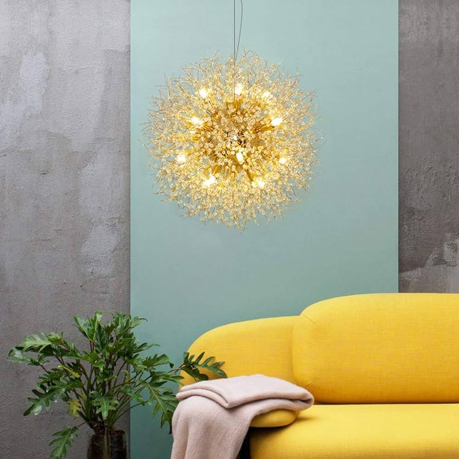 Chandelier LED Dandelion Crystal Chandelier Golden Yellow Warm Light 16 Dining Room Living Room Study Room Bedroom Modern Simple Ceiling Light Lamp