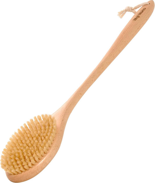 19.7inch Upgrade Long Handle Bath Brush Wood Shower Brush Natural Bristles for Wet or Dry Brushing, Back Scrubber for Gentle Exfoliating and Cleaning