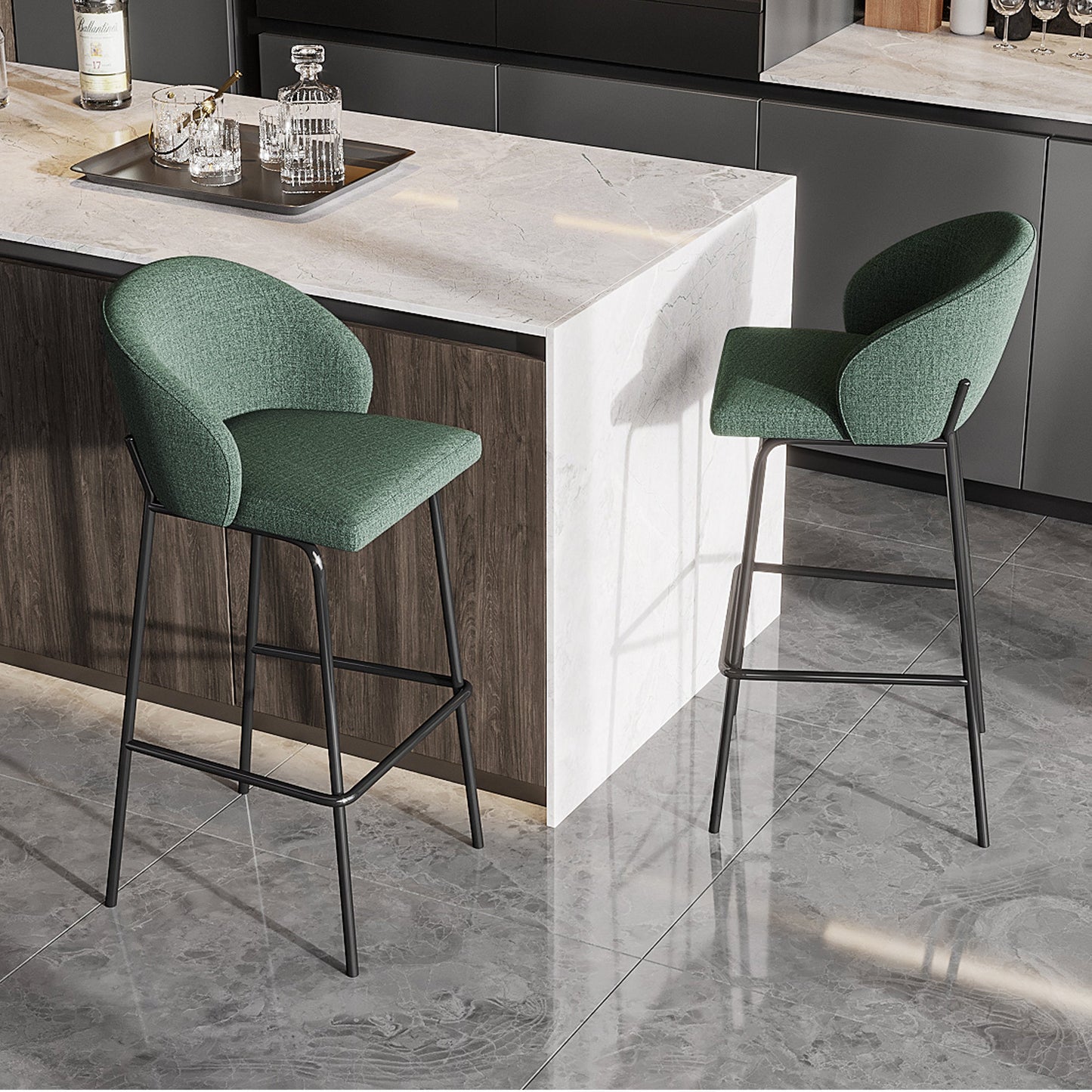 Bar Stools, Modern Cotton and Linen 30”Height Bar Stools with Backrest, Upholstered Bar Chairs for Home, Kitchen Island