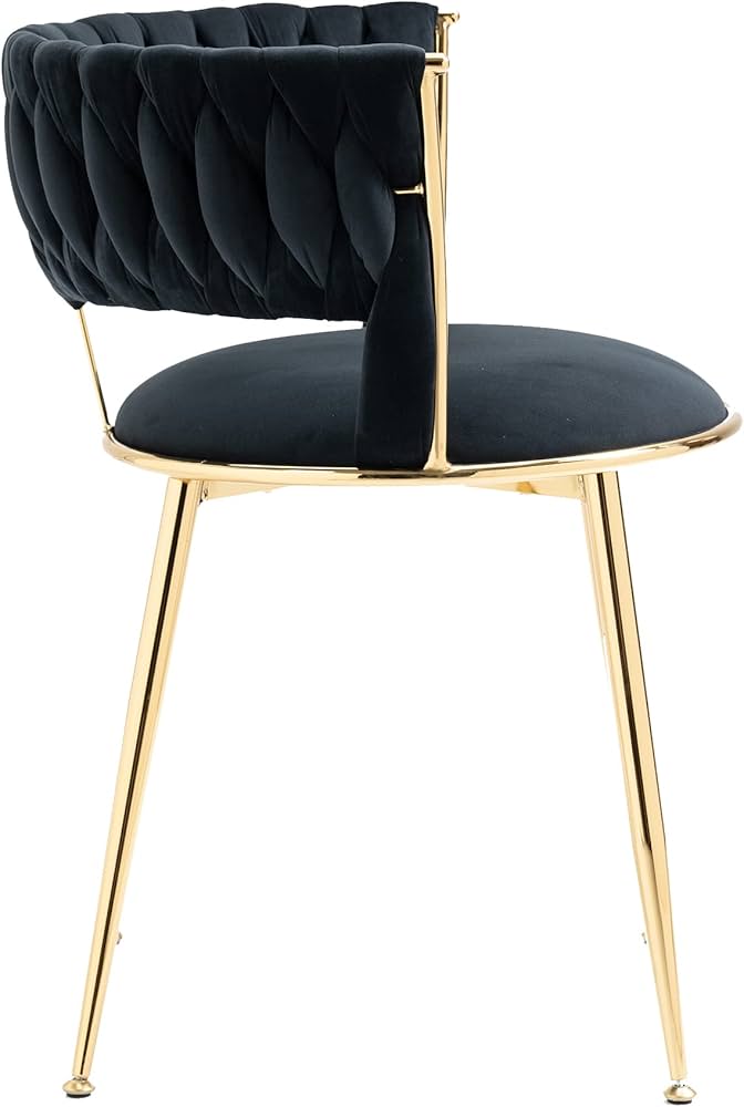 Set of 2 Velvet Accent Chair, Modern Dining Chair with Arms,Upholstered Living Room Chair with Gold Metal Legs for Dining Room Kitchen(Black)