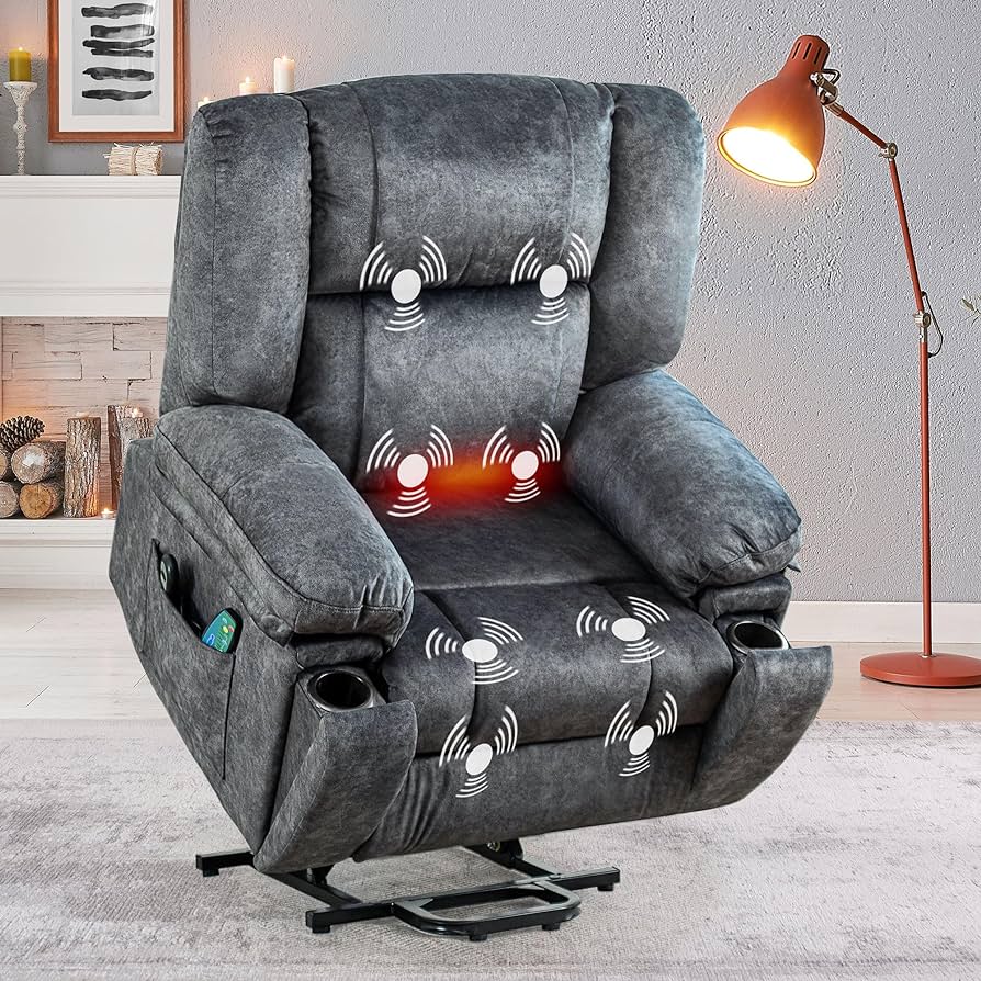 Power Lift Recliner Chair for Elderly,Lift Chair Fabric Recliner Chairs for Adults Comfort Velvet Recliner with Massage & Heat,and Hidden Cup Holder,Support Up to 330LBS