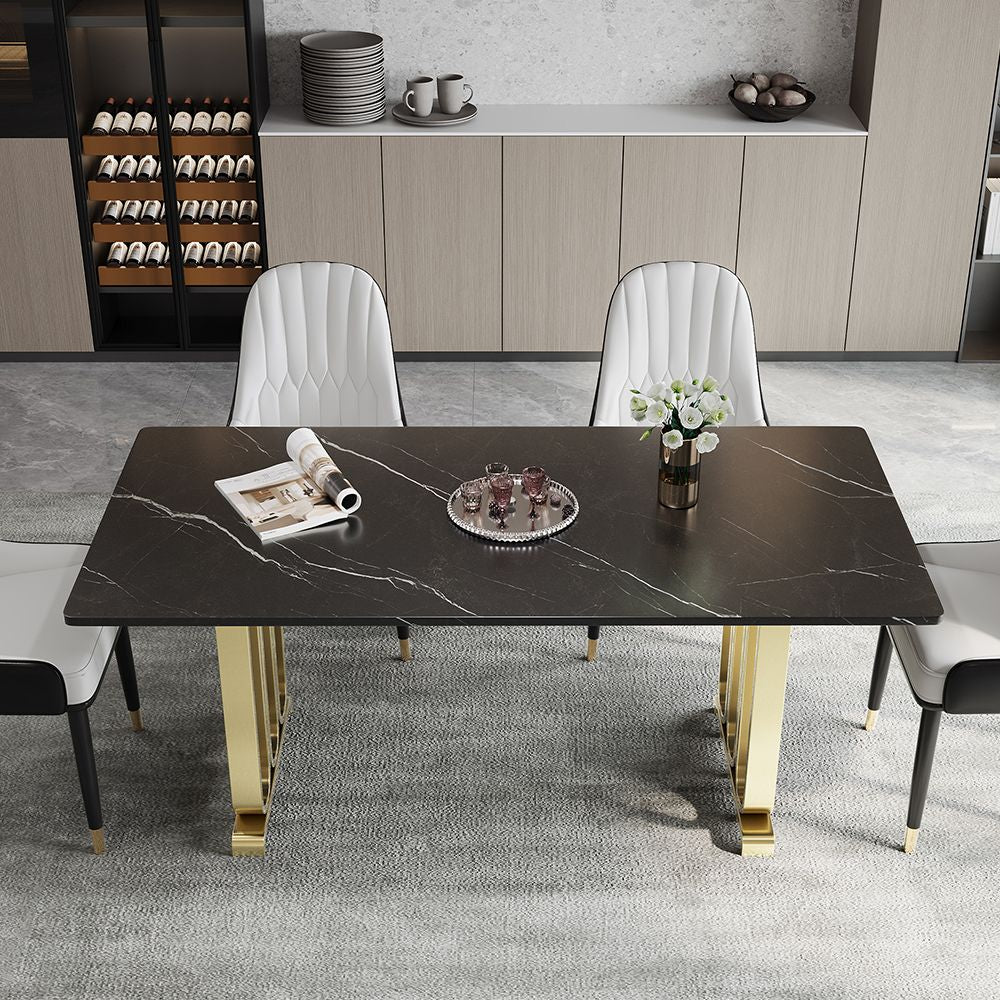 Rectangular Dining Table Set With Golden Metal Base