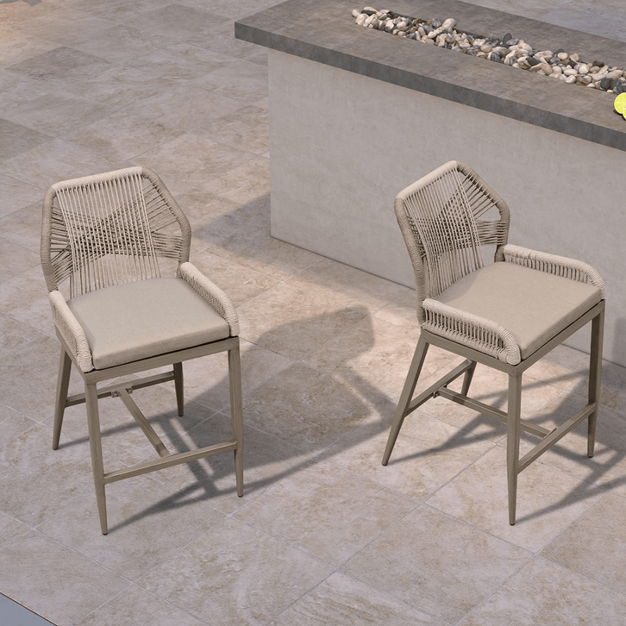 PURPLE LEAF Outdoor Bar Stool Chair Set, Modern Counter Height Stool, Cushion Included. LT GREY. 24.8”