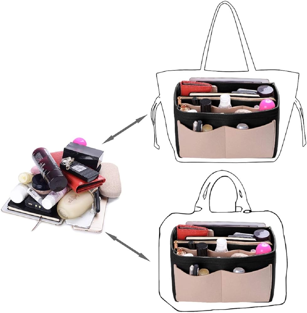 Purse Organizer Insert, Felt Bag Organizer with Metal Zipper, Handbag & Tote Shaper, For Speedy Neverfull Tote