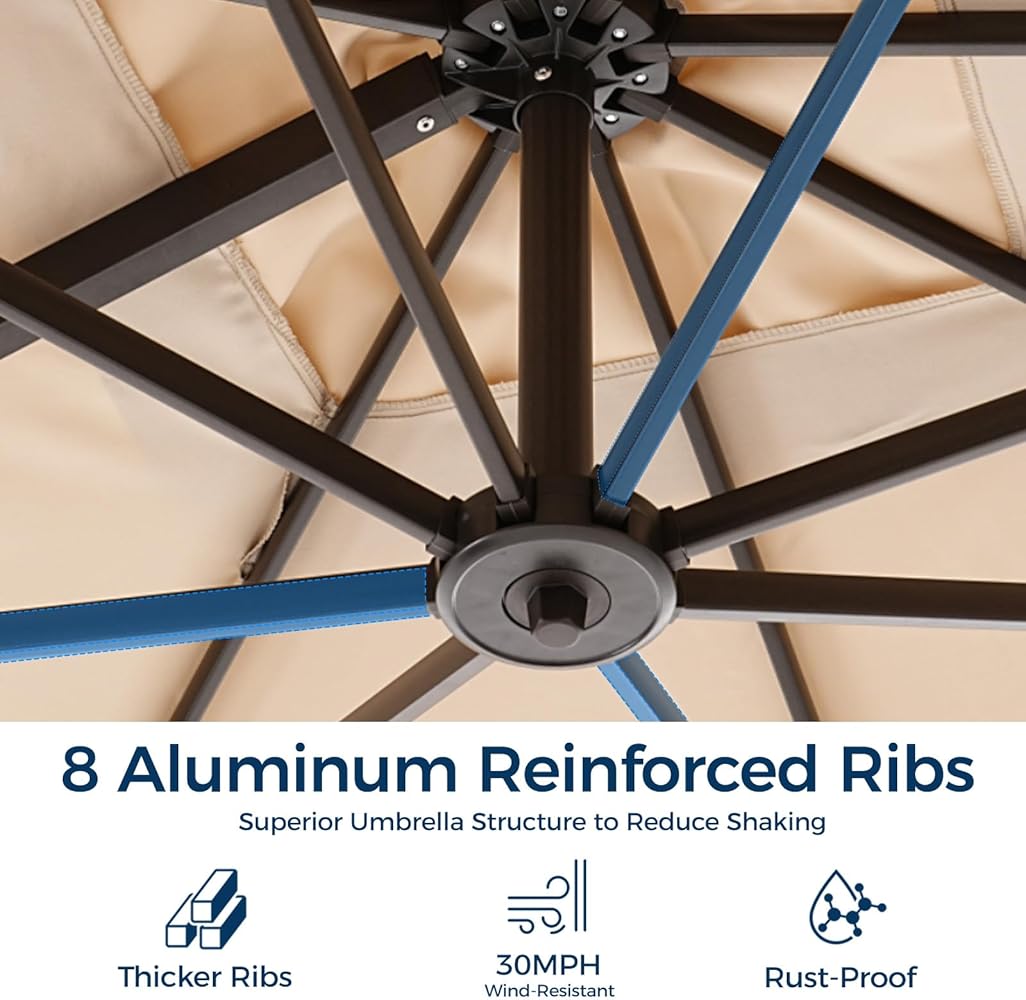 10x 10FT Aluminum Cantilever Patio Umbrella - Large Offset Heavy-Duty Umbrella with 360° Rotation, Infinite Tilt,10-Year Rustproof, 5 Year Fade-Resistant for Outdoor, Pool,   (Navy)