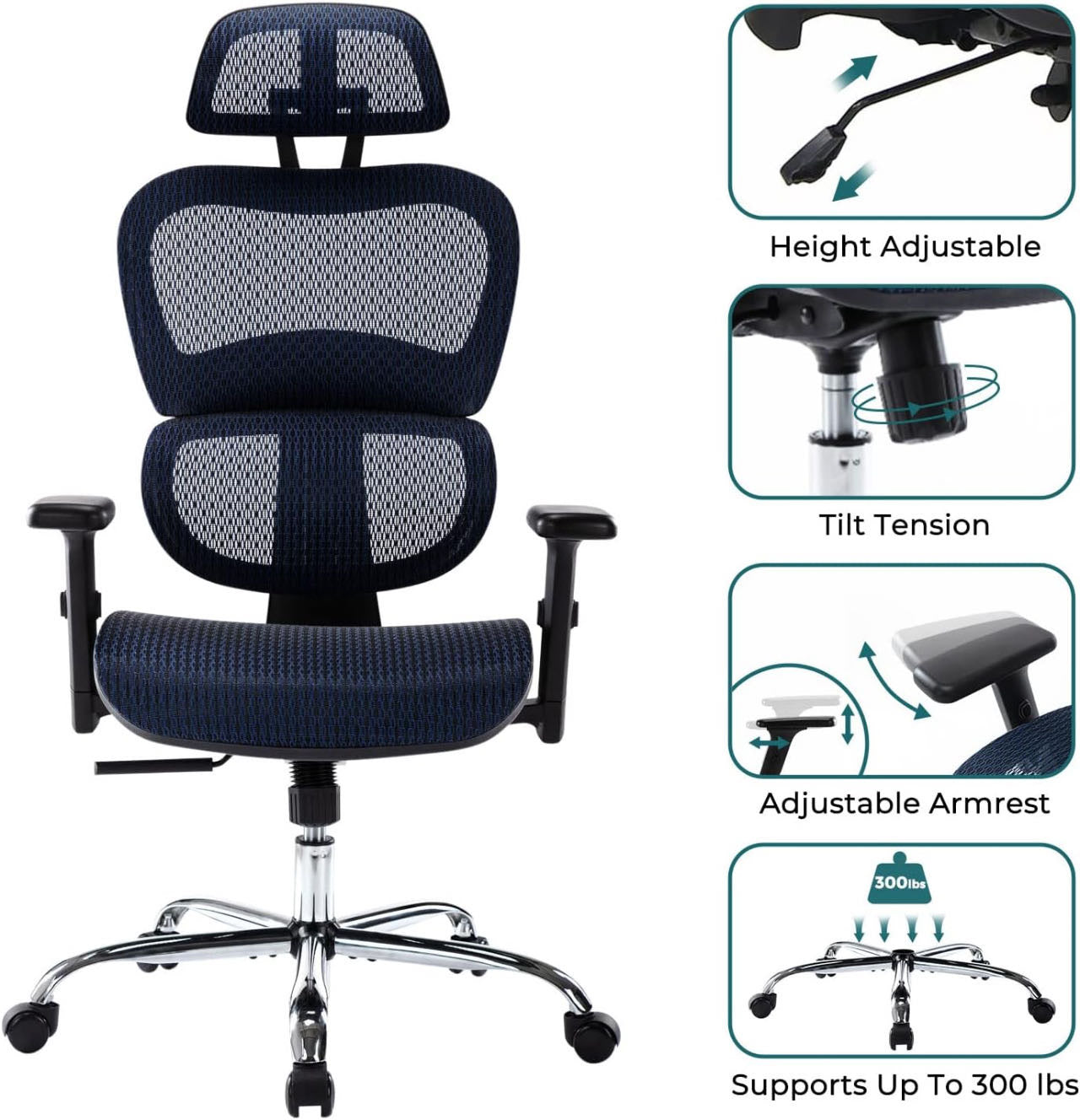 Ergonomic Office Chair, High Back Mesh Computer Desk Chair with Lumbar Support and 3D Adjustable.