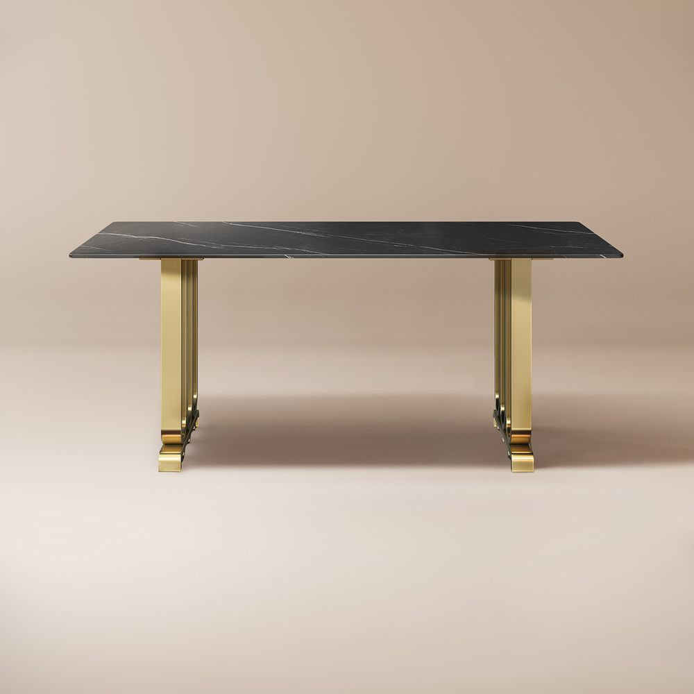 Rectangular Dining Table Set With Golden Metal Base