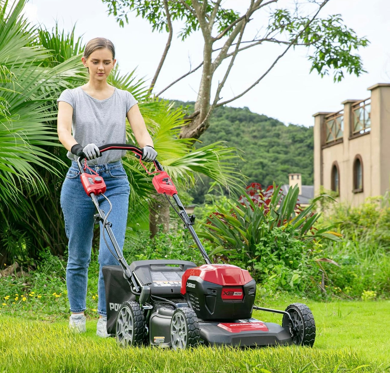 Powerworks XB 40V 21" Brushless Cordless Push Mower, Electric Self-Propelled Lawn Mower for Garden, with 4Ah Battery and Charger Included