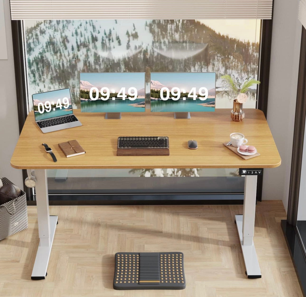 63x24inches Electric Standing Desk with Splice Board,Ergonomic Height Adjustabley. Oak Color