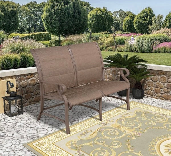 Champagne Gold 4-Piece Cast Aluminum Patio Rectangle Outdoor Dining Set with Love Seat for Garden, Yard