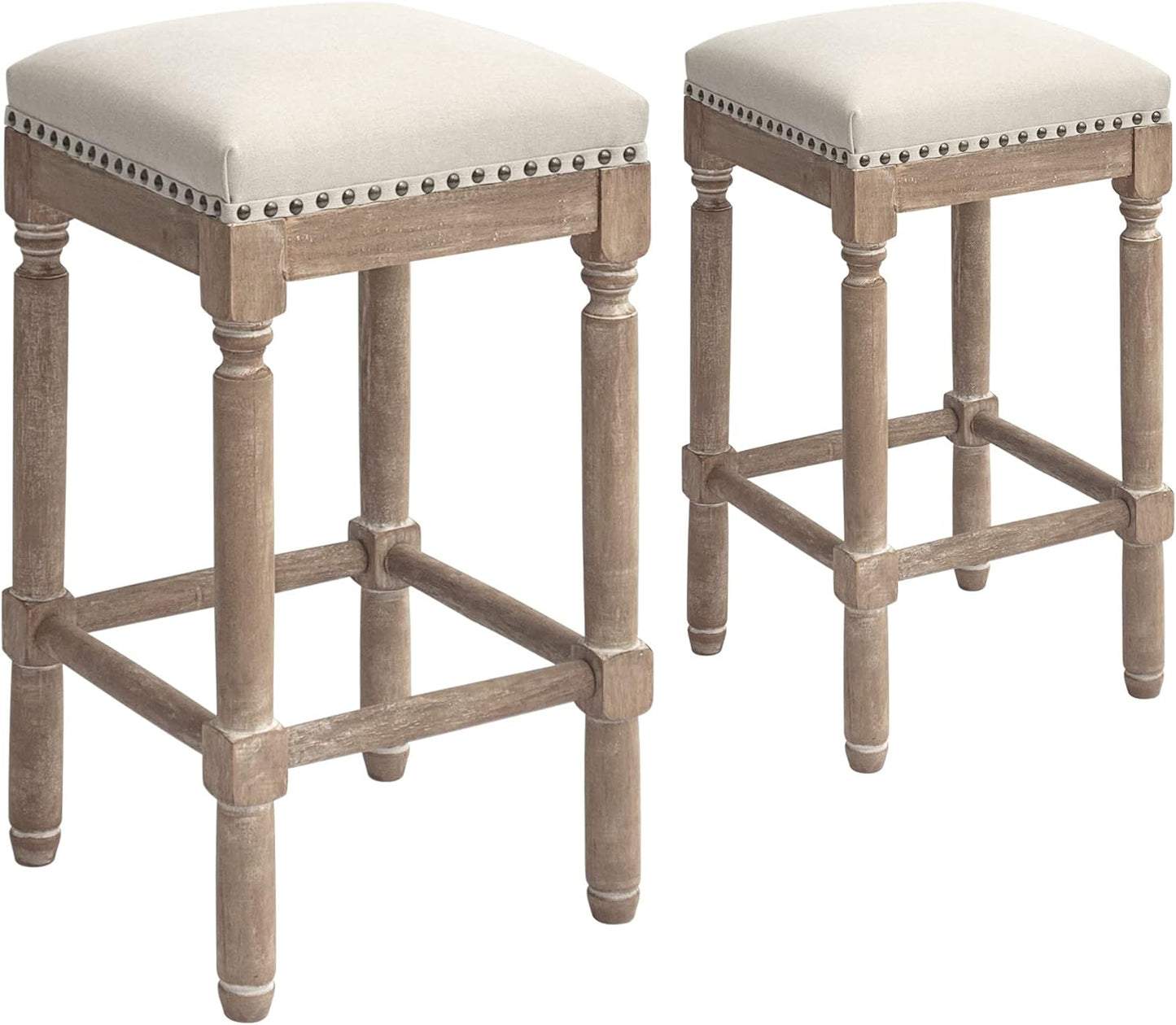 Bar Stools for Kitchen Counter, Pub Height, 26 Inch Tall, Taupe, Set of 2, Tan color