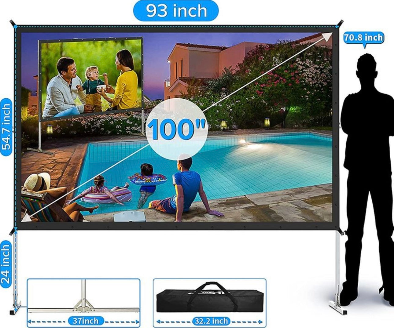 Projector Screen and Stand,JWSIT 100 inch Outdoor Movie Screen(Rear Projection Screen)