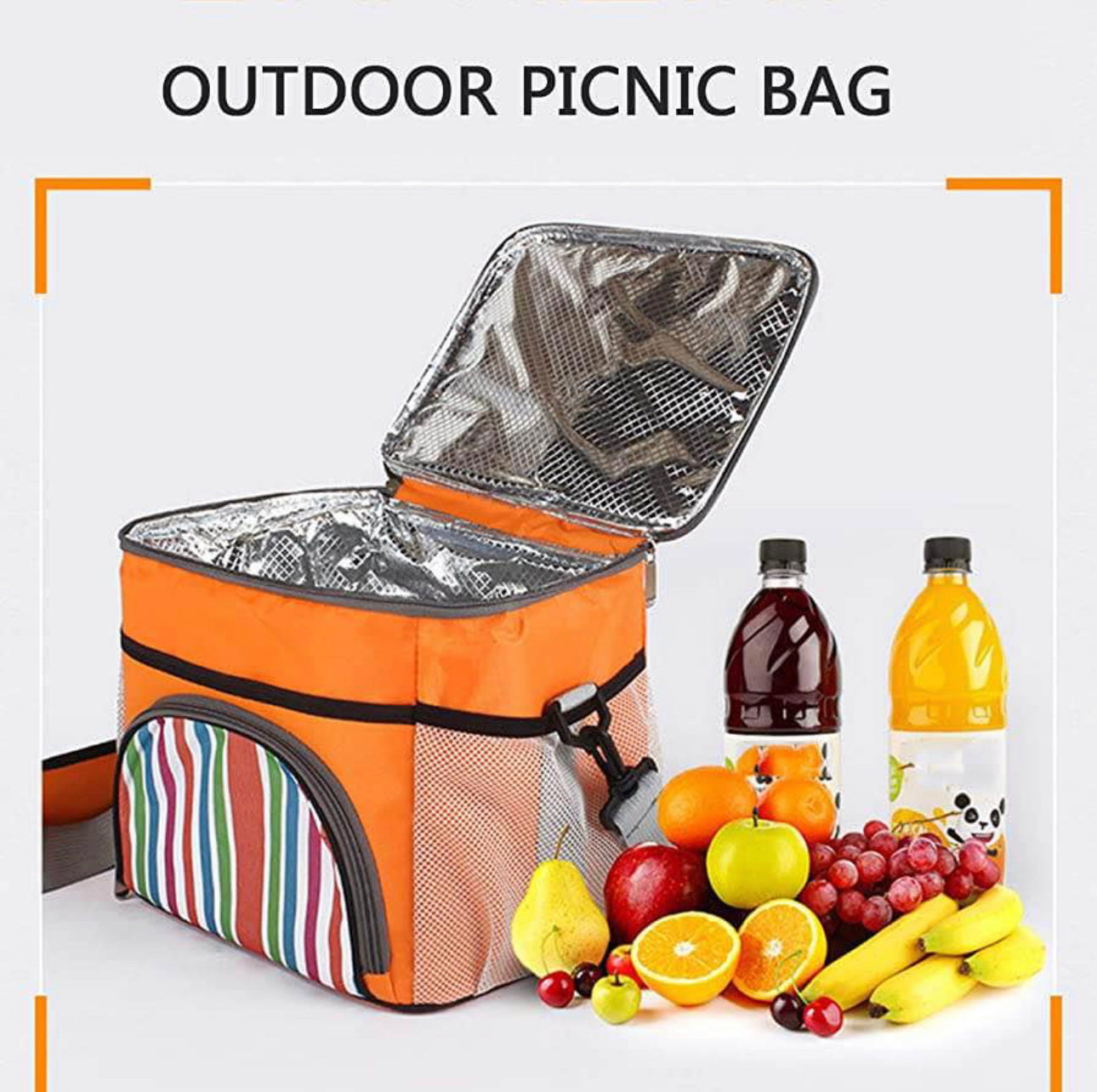 Picnic Bag, 14L Big Capacity Insulated Picnic Basket Portable Picnic Cooler Bag.Orange Color